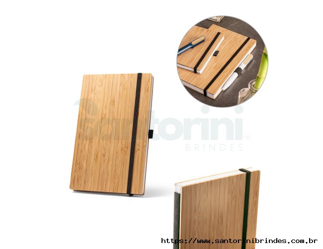 BUARQUE A5. Caderno A5 de capa e contracapa em placa de bambu e lombada em PET 100% reciclado, com 192 pginas pautadas