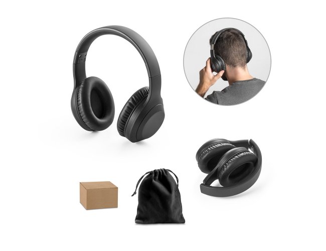 FONE DE OUVIDO BETTENCOURT. Fones de ouvido wireless dobrveis em ABS 100% reciclado com ANC e autonomia de 15h